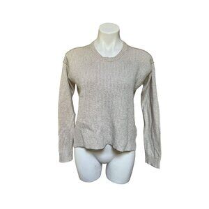 Alice & Olivia Base Layer Ribbed Front Pullover Crew Neck Beige Sweater S/P